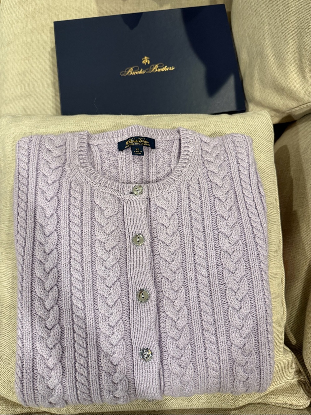 Brooks Brothers Lavender Cable-Knit Cardigan